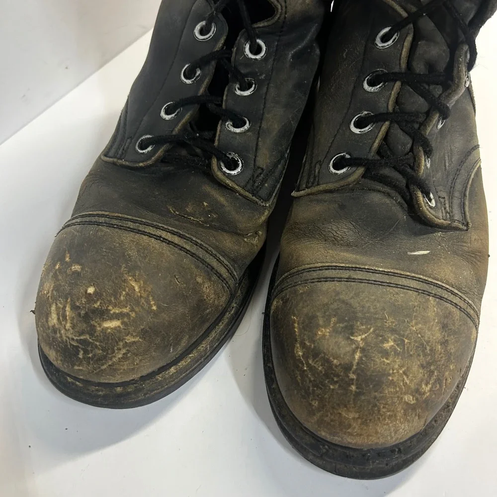 Vintage Military Combat Boots Black Leather Mens 9 R Cap Toe Distressed Rugged